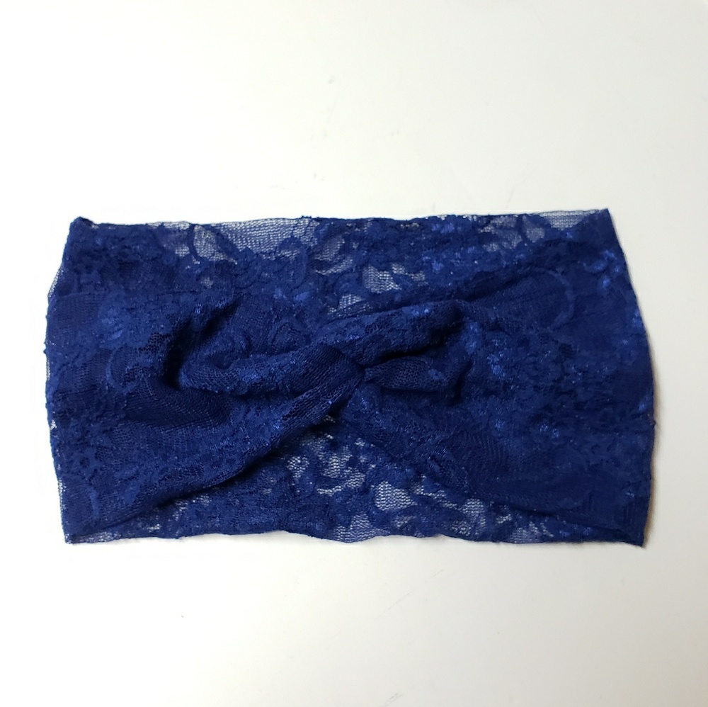 Dark Blue Lace Turban Headband, Cute Headwraps